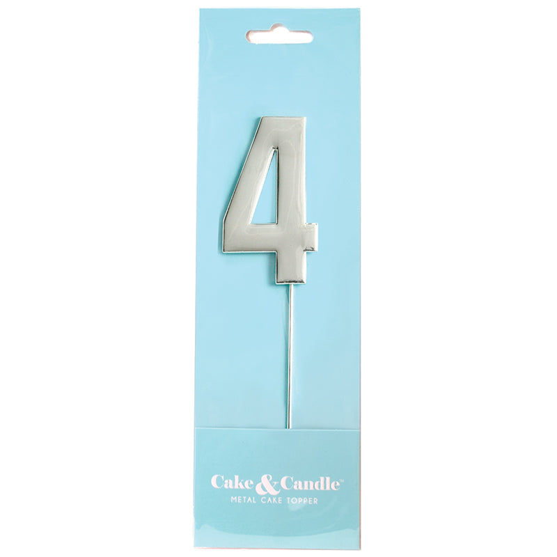 Cake Topper Bold Silver Number 4