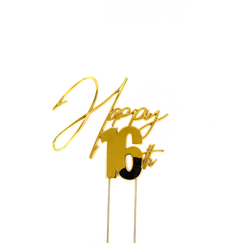 GOLD Metal Cake Topper - HAPPY 16th
