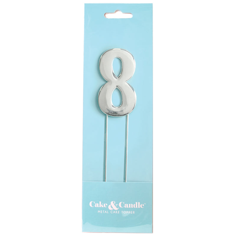 Cake Topper Bold Silver Number 8