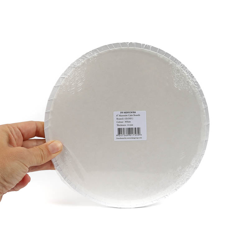 Cake Board Masonite Round Gloss White 8"