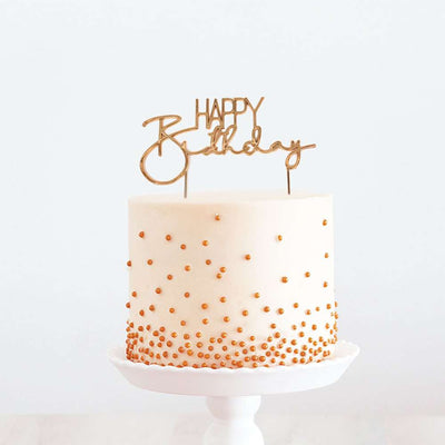 Cake Topper Happy Birthday Rose Gold Metal (Cake & Candle)