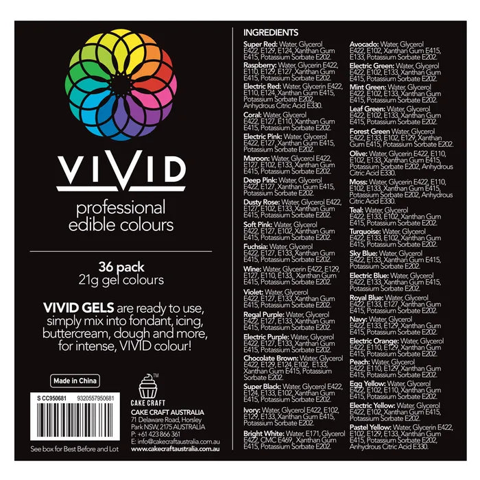 Food Colour Vivid 36 Pack Gel Colour (36 x 21g)