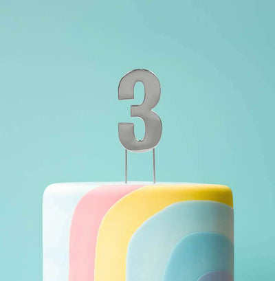 Cake Topper Bold Silver Number 3