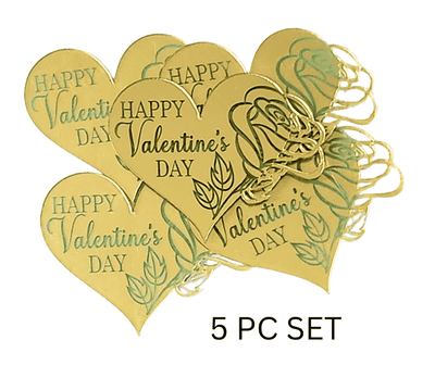 Happy Valentine's Day Heart Gold Disc Cake Toppers 5pc Set