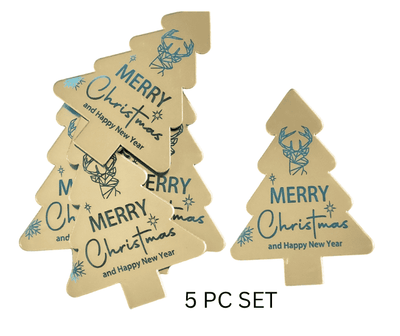 Merry Christmas Tree Gold Disc Cake Toppers 5pc Set