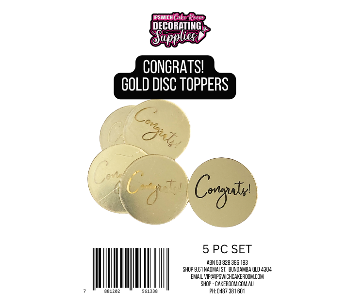 Congrats Gold Disc Cake Toppers 5pc Set