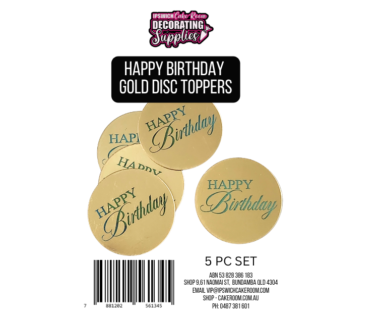 Happy Birthday Gold Disc Toppers 5pc Set