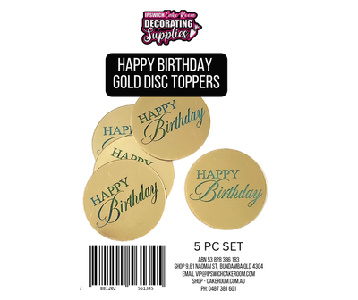 Happy Birthday Gold Disc Toppers 5pc Set