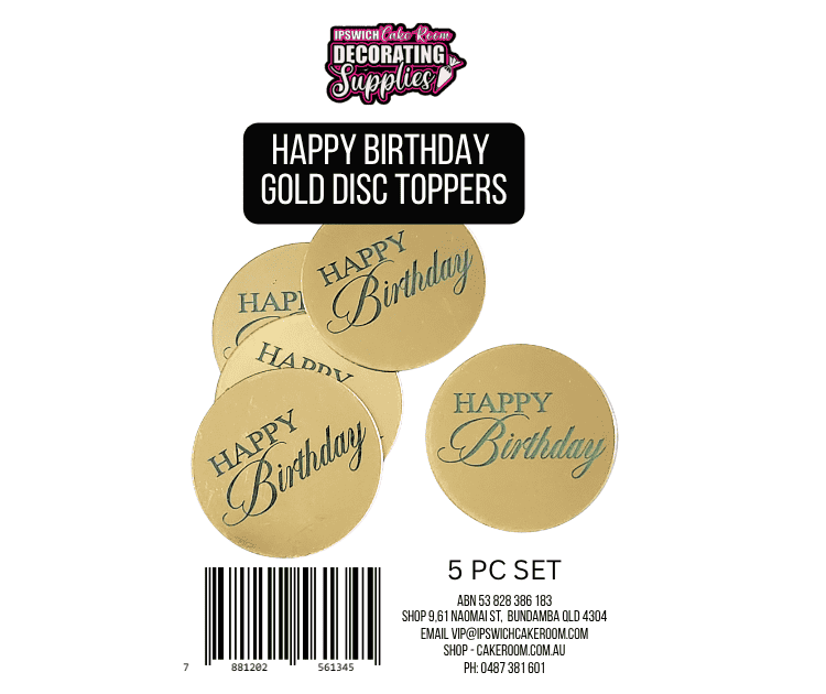 Happy Birthday Gold Disc Toppers 5pc Set