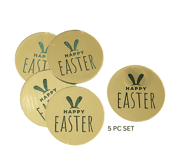 Happy Easter Rounded Ears Gold Disc Cake Toppers 5pc Set