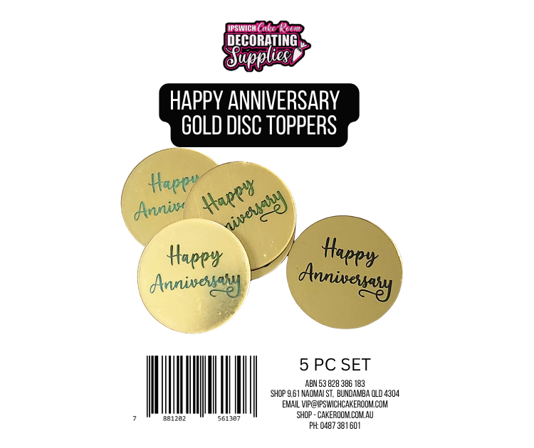 Happy Anniversary Gold Disc Cake Toppers 5pc Set