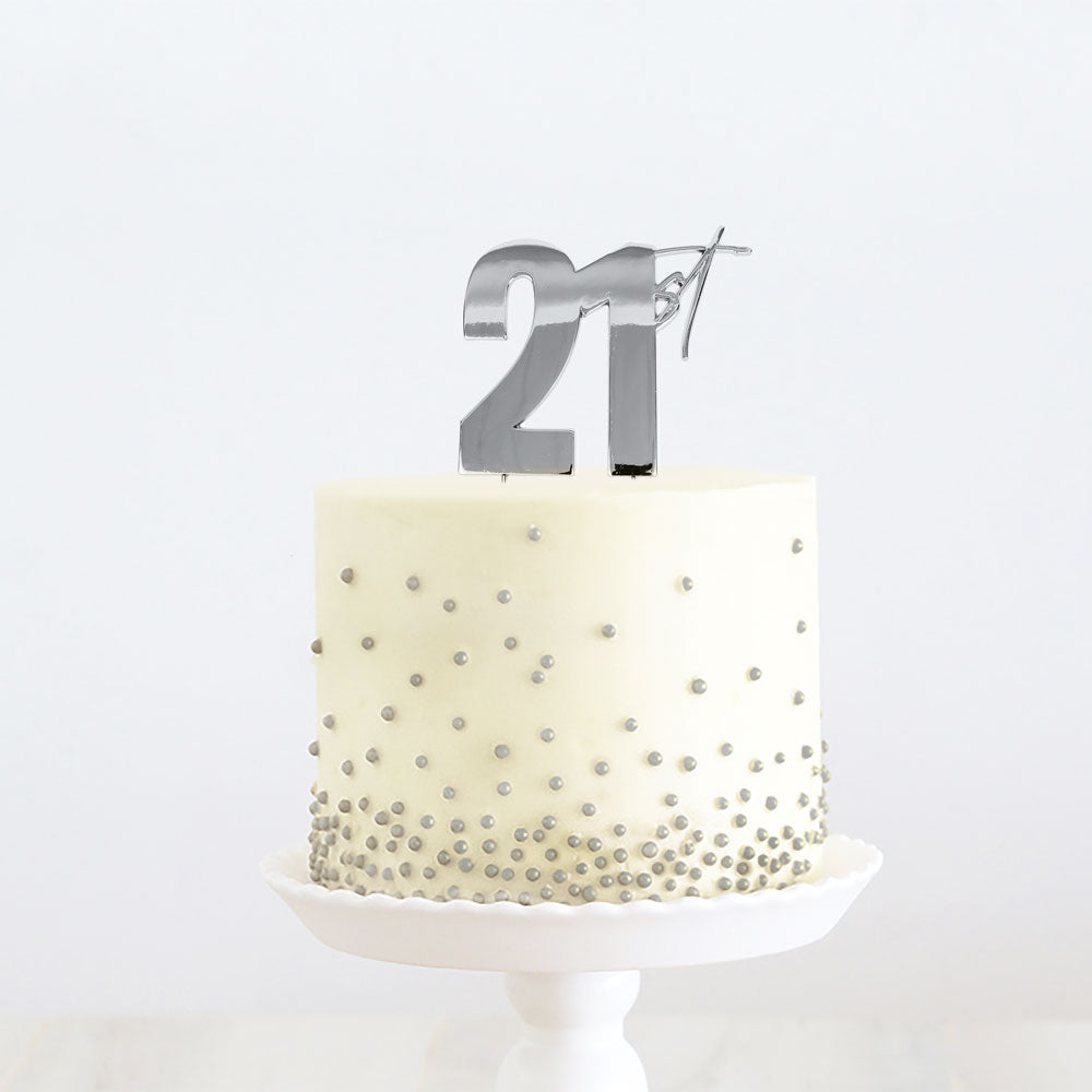 Cake Topper 21st Metal Cake Silver