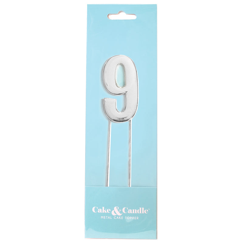Cake Topper Bold Silver Number 9