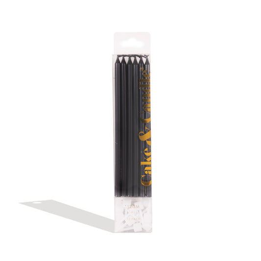 12cm Tall Cake Candles BLACK (Pack of 12)
