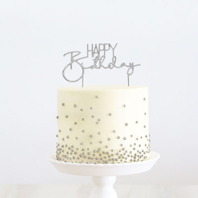 Cake Topper Happy Birthday Silver Metal (Cake & Candle)