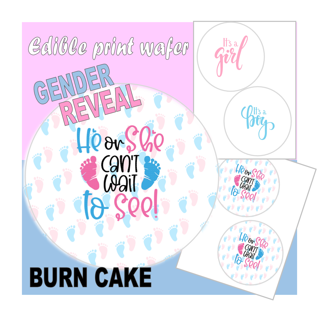 GENDER REVEAL EDIBLE WAFER PRINT FOR CAKES