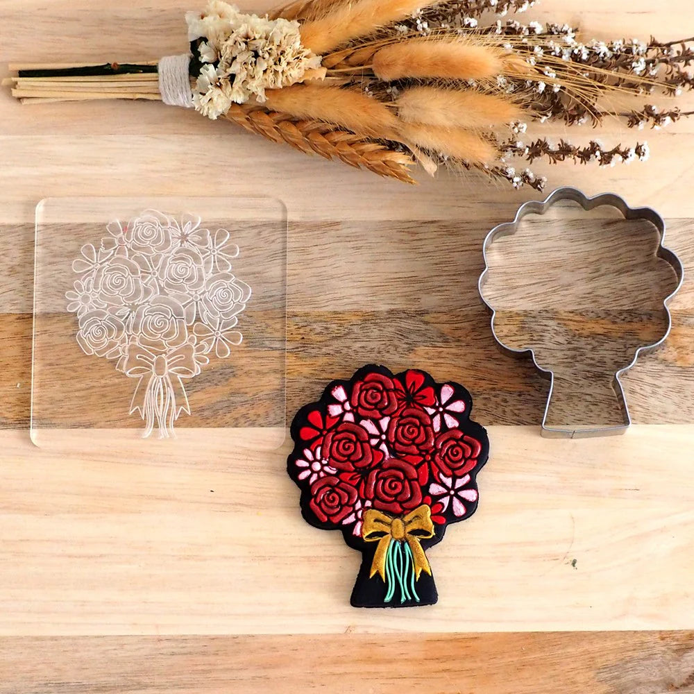 Cookie Stamp Flower Bunch Raise It Up / Deboss Cookie Stamp + Stainless Steel Cookie Cutter