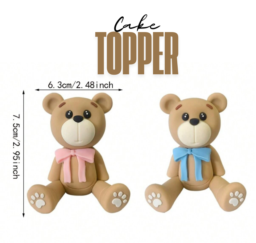 Beige Teddy Bear Cake Toppers (Blue)