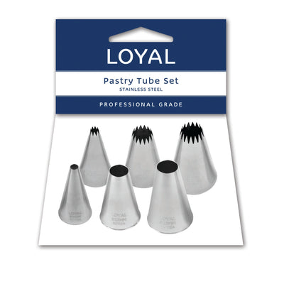 SET 6 ASSORTED FRENCH STAR+ROUND PASTRY TUBE S/S