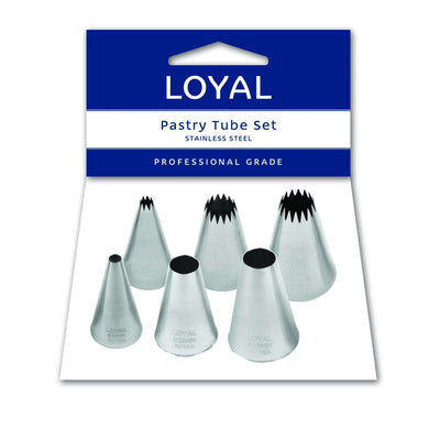 SET 6 ASSORTED FRENCH STAR+ROUND PASTRY TUBE S/S