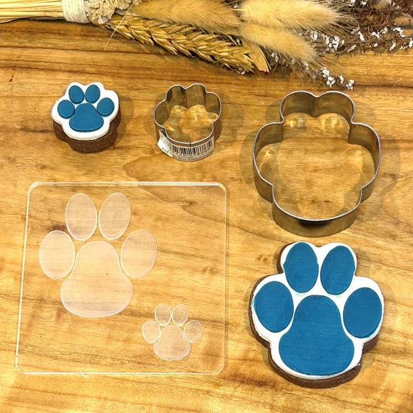 Cookie Stamp Paw Prints (Stamp Set) Raise It Up / Deboss Cookie Stamp + Stainlesss Steel Cookie Cutters (3pce)