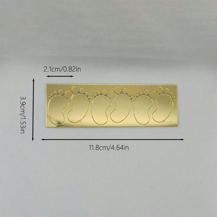 Baby Shower Footprint & Pram Cake Topper Gold Acrylic