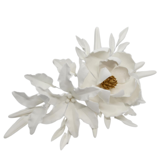 Edible Magnolia Wedding Spray - White with white leaves