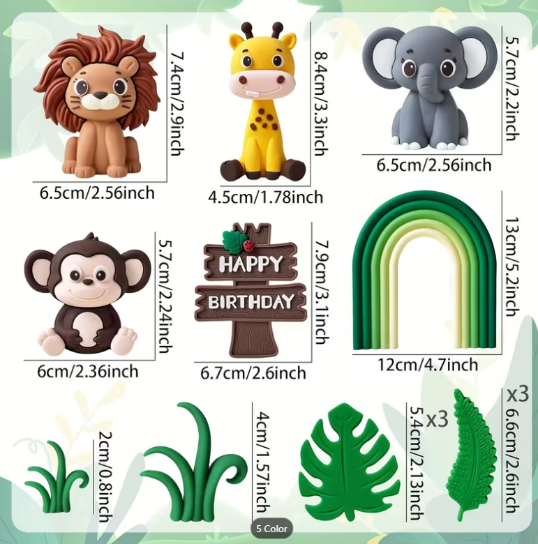 Jungle 10pc Cake Topper Set