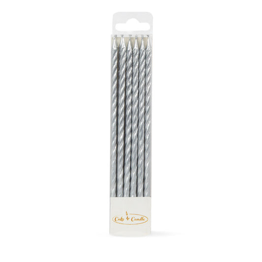 Candle Spiral Cake Candles Silver  (Pack of 12)