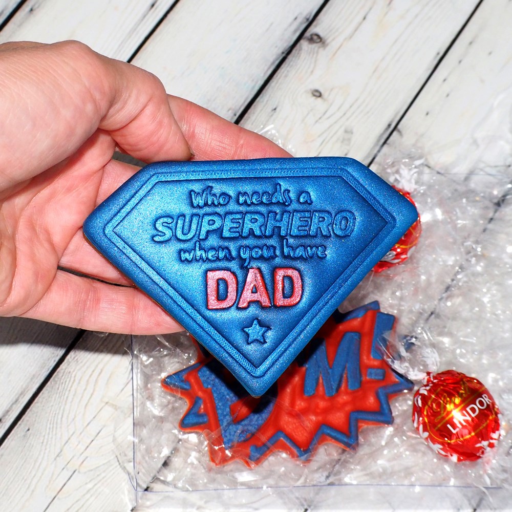 Cookie Stamp Superhero Dad (Stamp Set) Emboss 3D Printed Cookie Stamp + Stainless Steel Cookie Cutter