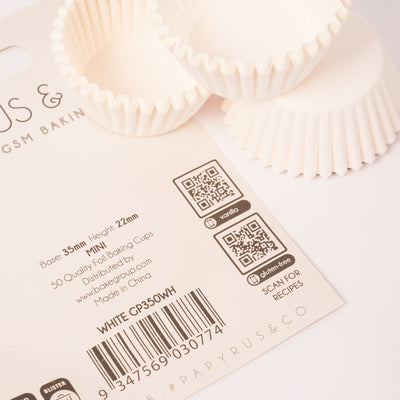 Mini WHITE Greaseproof Paper Baking Cups (50 pack) - 35mm Base