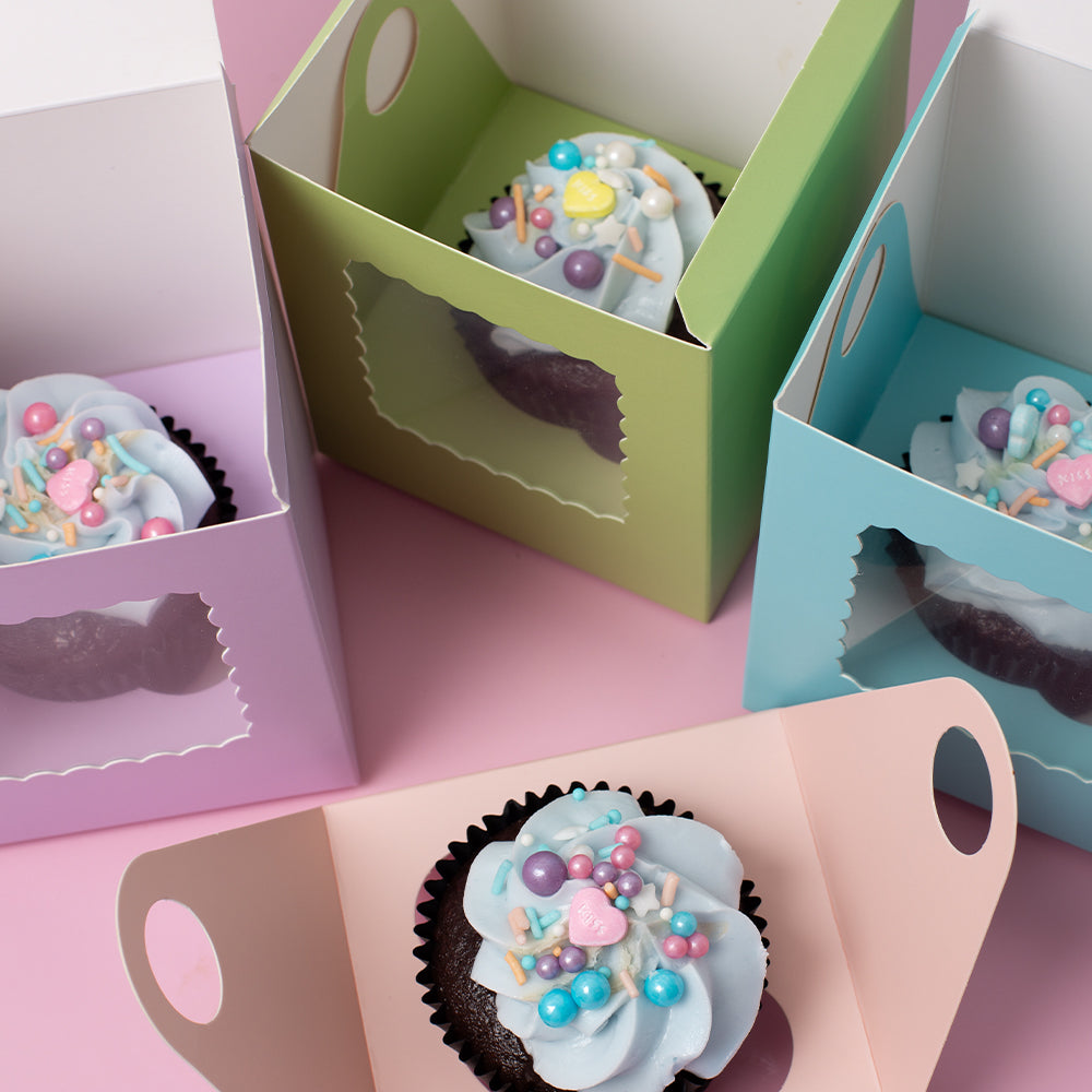 Scalloped Single Cupcake Box (Pack of 6) - PASTEL GREEN