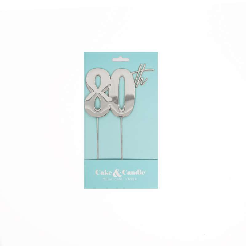 Cake Topper 80th Metal Cake Silver
