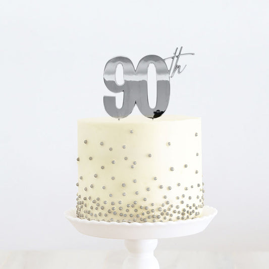 Cake Topper 90th Metal Cake Silver