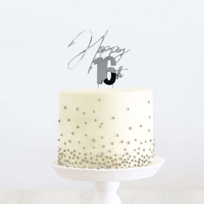 SILVER Metal Cake Topper - HAPPY 16th