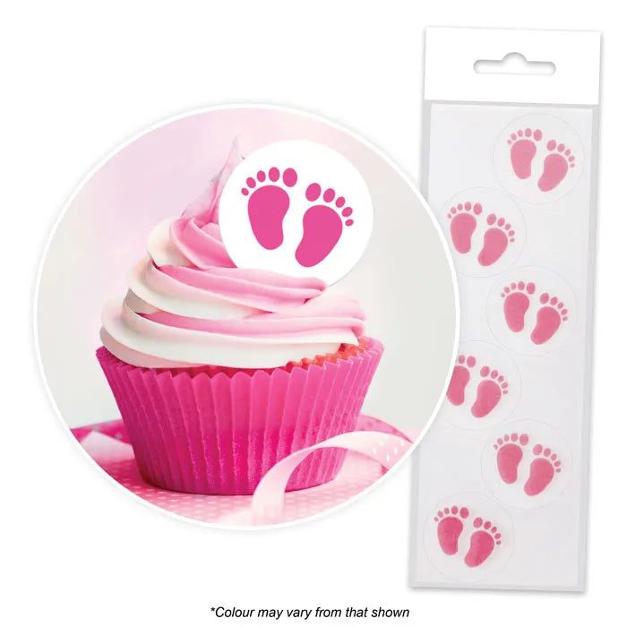 Edible Wafer Cupcake Toppers Pink Baby Feet 24 piece pack