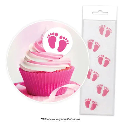 Edible Wafer Cupcake Toppers Pink Baby Feet 24 piece pack