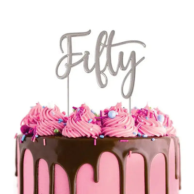 Cake Topper Fifty Metal Cake Topper Silver