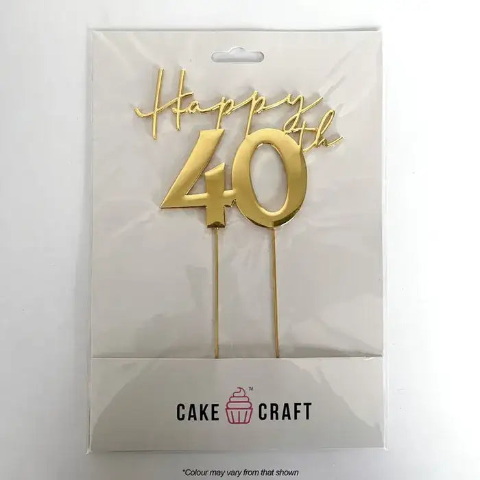 Cake Topper Happy 40th Metal Cake Topper Gold