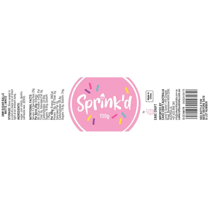 Sprinkles Sprink'd Sugar Balls White 2mm 110g