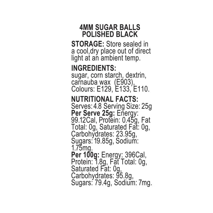 Sprinkles Sprink'd Black Polished 4mm Sugar Balls 100g