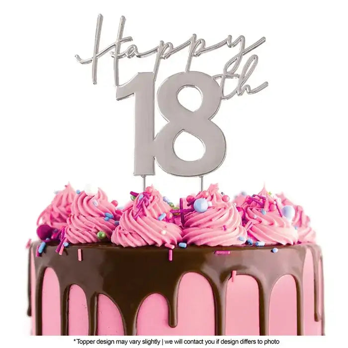 Cake Topper Happy 18th Metal Cake Topper Silver
