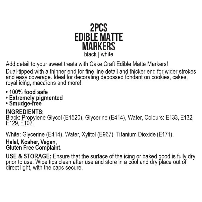 Edible Markers Matte White & Matte Black Markers