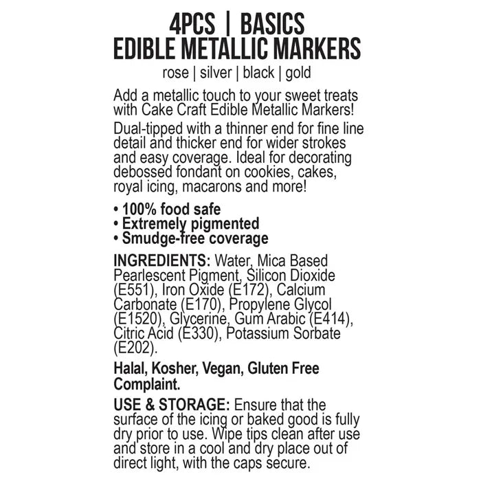 EDIBLE METALLIC MARKERS | BASICS | 4PK VIVID