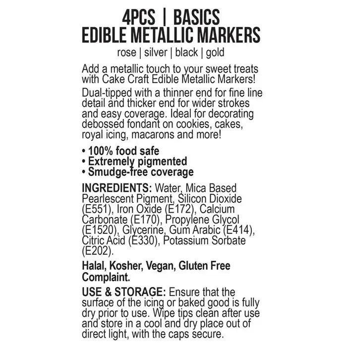 EDIBLE METALLIC MARKERS | BASICS | 4PK VIVID
