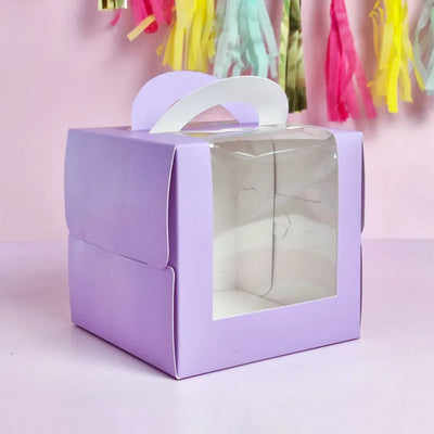 Bento Top Handle 6.2" Square Purple Cake Box 5.9" Tall