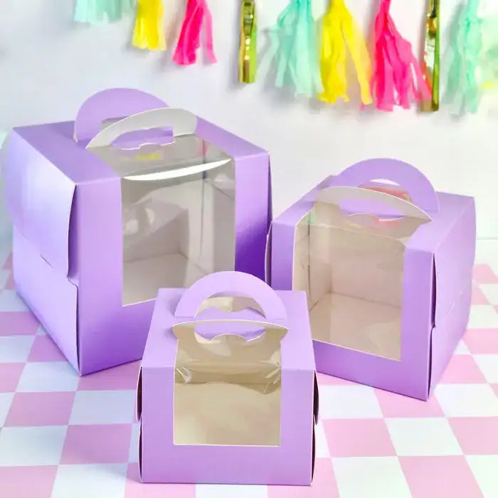 Bento Top Handle 6.2" Square Purple Cake Box 5.9" Tall