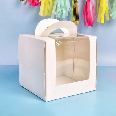 Bento Top Handle 6.2" Square White Cake Box 5.9" Tall