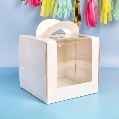 Bento Top Handle 6.2" Square White Cake Box 5.9" Tall