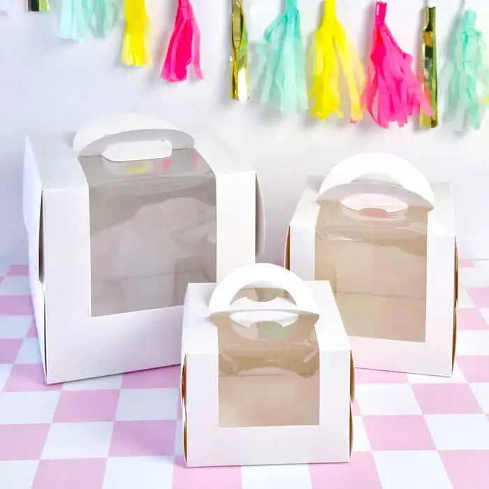 Bento Top Handle 6.2" Square White Cake Box 5.9" Tall